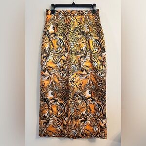 Grace Ephesians 2:5 Midi- Maxi Skirt Lined Statement Satin Tiger Size 10